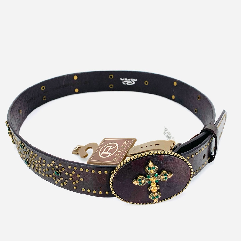 Roper Brown Leather Western Jeweled Belt Size Medium 30/32 NWT